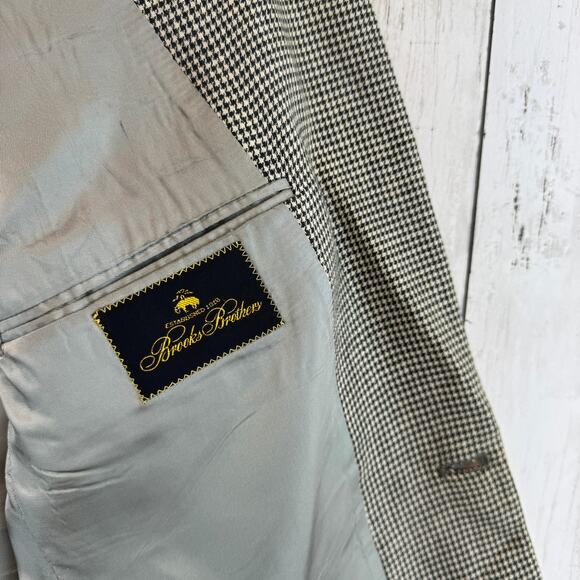 VTG Brooks Brothers Black White Houndstooth 2-Button Sport Coat Blazer Size 41L - Picture 12 of 16